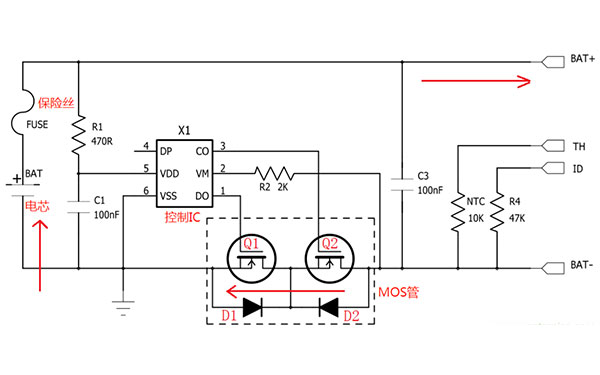 電池放電時(shí)電流方向如箭頭所示